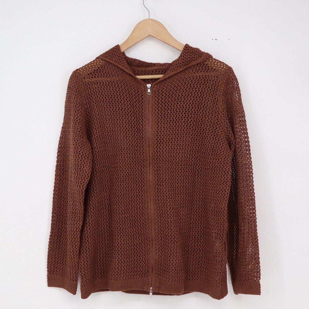Unbranded Hoodie Women M Open Knit Brown Mesh Zip Up Lightweight Excellent